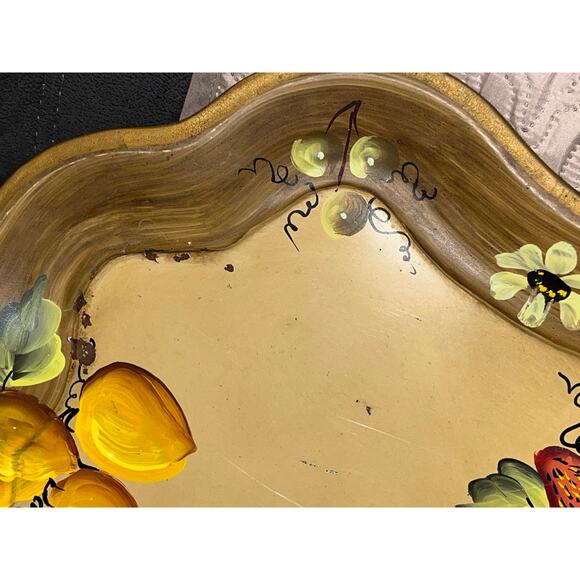 NASHCO Tole Hand-Painted Toleware Tray Fruit Flowers Large  27" x 20” - Picture 9 of 15